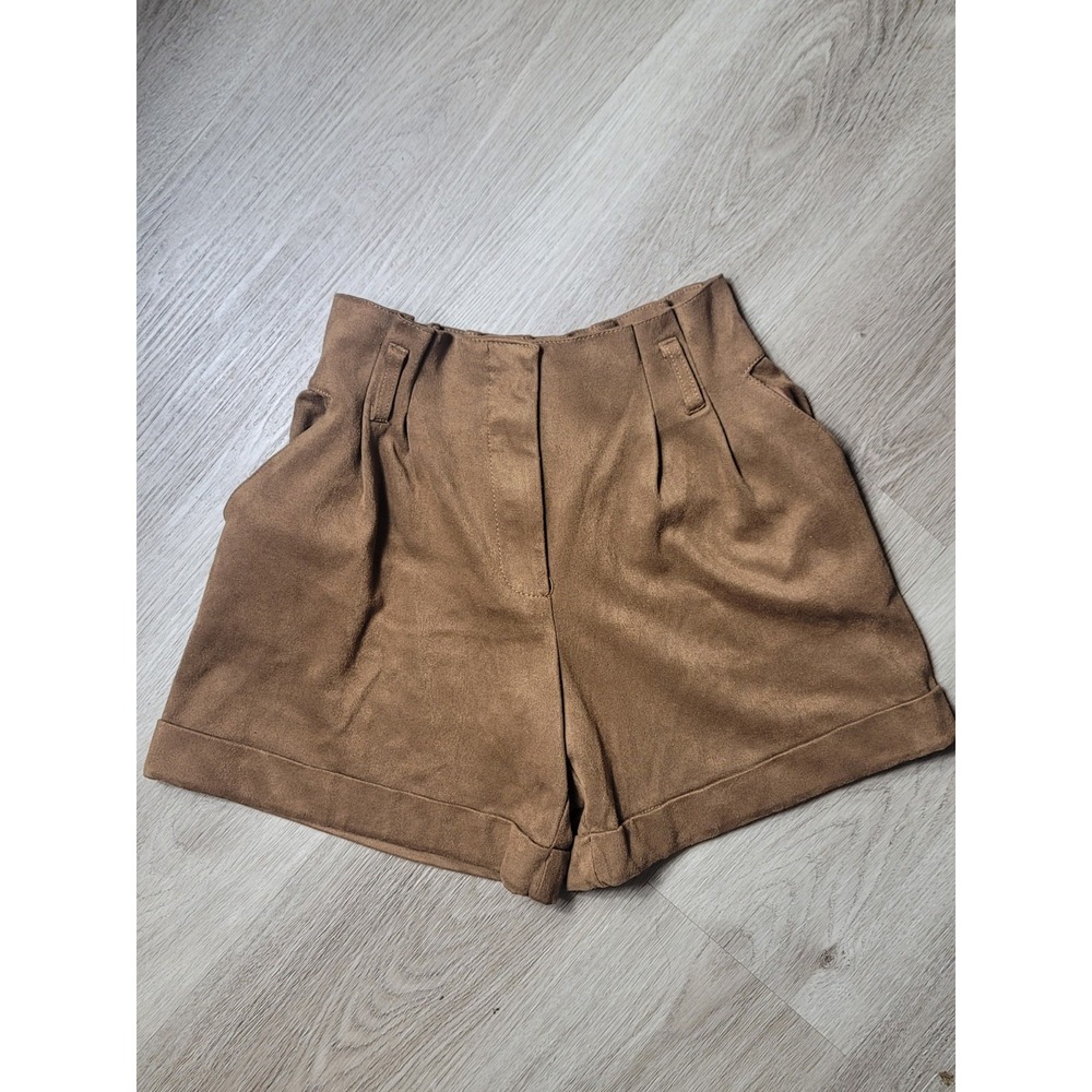 Zara Kids Girls Brown Faux Suede Paperbag Waist Cuffed Shorts Size 11-12 Stretch